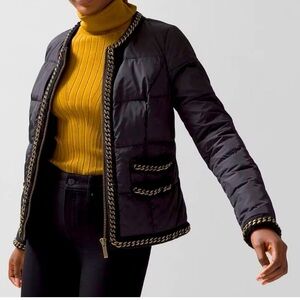 Black Quilted Jacket with Chain Trim